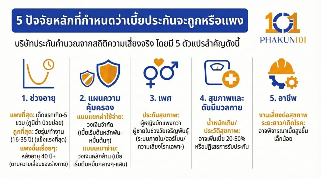 5 ปัจจัยหลักที่กำหนดว่าเบี้ยประกันจะถูกหรือแพง