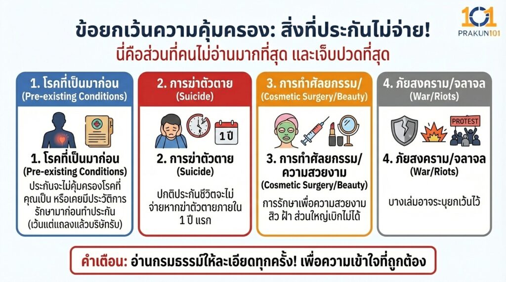 3.ข้อยกเว้นความคุ้มครอง สิ่งที่ประกันไม่จ่าย