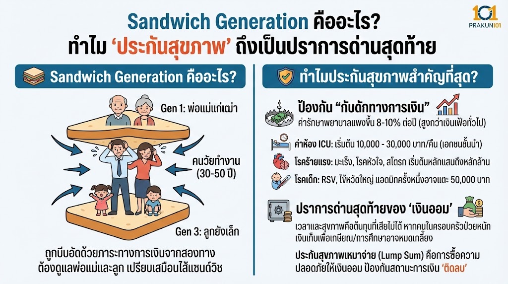 Sandwich Generation คืออะไร? ทำไม "ประกันสุขภาพ" ถึงเป็นปราการด่านสุดท้าย
