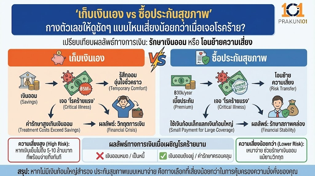 "เก็บเงินเอง vs ซื้อประกันสุขภาพ"