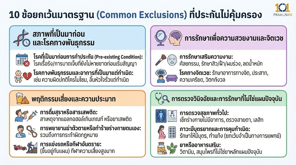 10 ข้อยกเว้นมาตรฐาน (Common Exclusions) ที่ประกันไม่คุ้มครอง